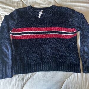 Navy Single Striped Slightly Cropped Sweater